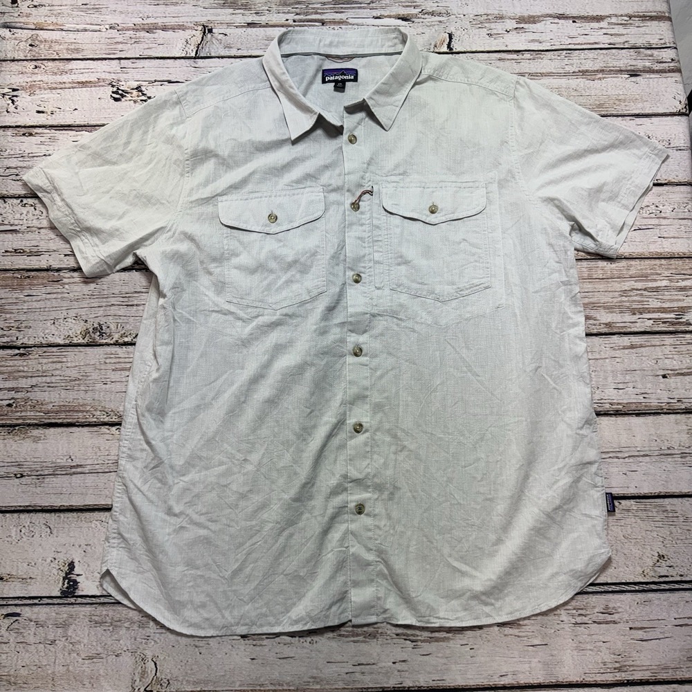 Patagonia Shirt Mens XXL Light Gray Cayo‎ Largo Hemp Lightweight Hike Camp Work